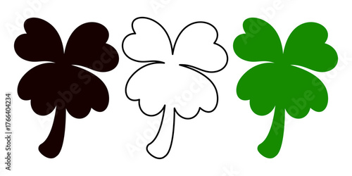 Lucky four-leaf clover isolated on white background. Vector  illustration. 