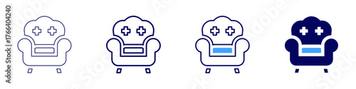Sofa leather icon in 4 different styles. Thin Line, Line, Bold Line, Duotone. Duotone style. Editable stroke
