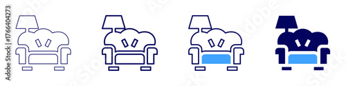 Sofa living icon in 4 different styles. Thin Line, Line, Bold Line, Duotone. Duotone style. Editable stroke