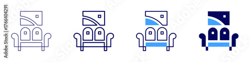 Sofa mattress icon in 4 different styles. Thin Line, Line, Bold Line, Duotone. Duotone style. Editable stroke