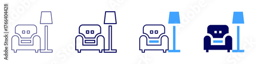 Sofa organizer icon in 4 different styles. Thin Line, Line, Bold Line, Duotone. Duotone style. Editable stroke
