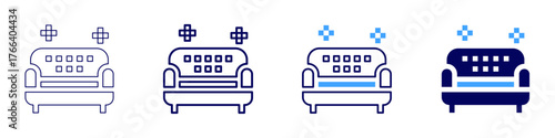 Sofa pad icon in 4 different styles. Thin Line, Line, Bold Line, Duotone. Duotone style. Editable stroke