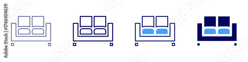 Sofa room icon in 4 different styles. Thin Line, Line, Bold Line, Duotone. Duotone style. Editable stroke