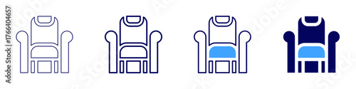 Sofa seating icon in 4 different styles. Thin Line, Line, Bold Line, Duotone. Duotone style. Editable stroke