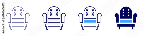 Sofa setup icon in 4 different styles. Thin Line, Line, Bold Line, Duotone. Duotone style. Editable stroke