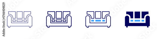 Sofa table icon in 4 different styles. Thin Line, Line, Bold Line, Duotone. Duotone style. Editable stroke