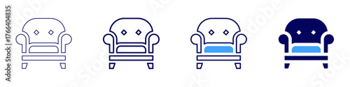 Sofa suede icon in 4 different styles. Thin Line, Line, Bold Line, Duotone. Duotone style. Editable stroke