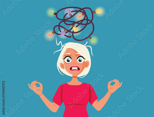 Anxious Woman Stressed about the Holidays Vector Cartoon. Lady panicking about holidays party organization and being late