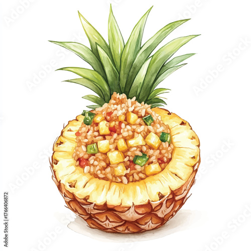Delicious Pineapple Fried Rice Served in a Pineapple Bowl.
