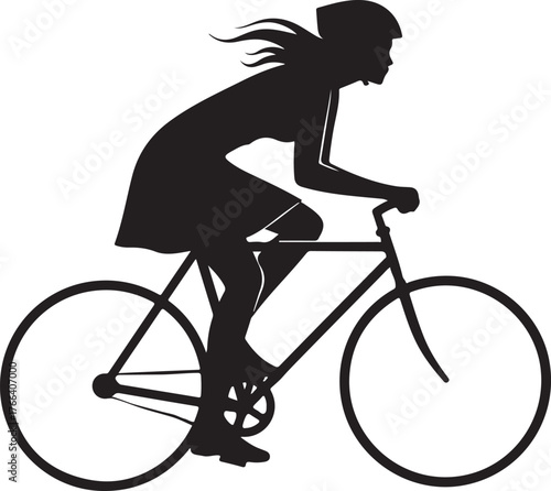 Vector silhouette woman cycling a bicycle icon vector