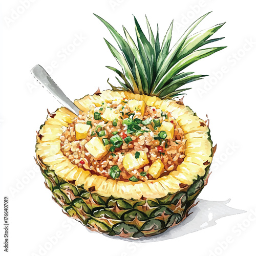 Delicious Pineapple Fried Rice Served in a Hollowed Pineapple.