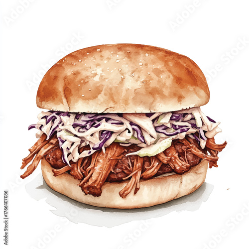 Delicious pulled pork sandwich with coleslaw on a toasted bun 1.