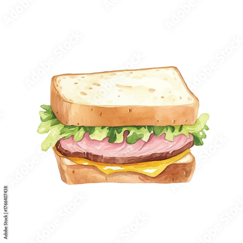 Delicious sandwich with ham cheese and lettuce on white bread.