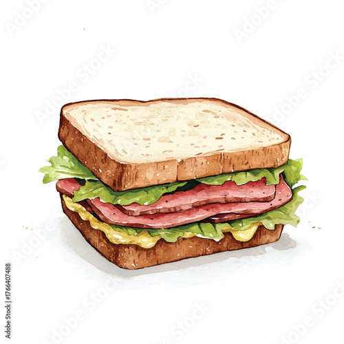 Delicious Sandwich with Ham Lettuce and Mustard on White Bread.