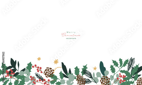 12月のクリスマスフレーム。松ぼっくりとヒイラギのクリスマス背景。冬のクリスマスリースイラスト。
December Christmas frame. Christmas background with pine cones and holly. Winter Christmas wreath illustration.