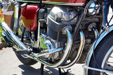 Tableau sur plexiglas Moto Moteur rétro moto vintage vue rapprochée  © Sergey Ryzhov