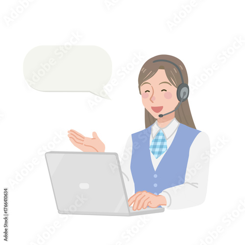 笑顔で電話対応をするコールセンターの女性