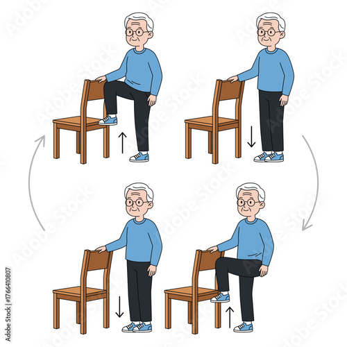 Exercise postures using chairs for the elderly
