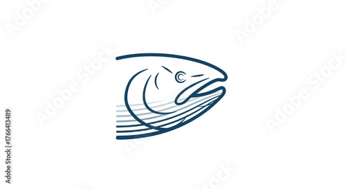 Minimalist Line Art Drawing of a Fish Head with Open Mouth.