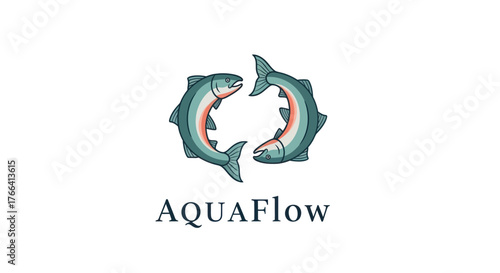 AquaFlow Logo Featuring Two Fish in Circular Motion.