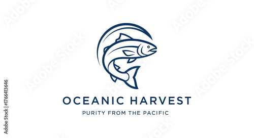 Oceanic Harvest Salmon Logo Design.