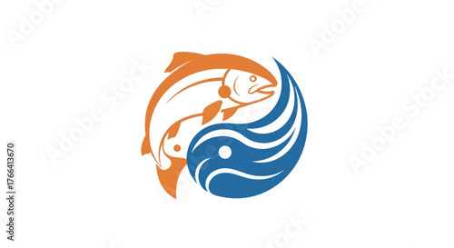 Yin Yang Fish and Water Waves Logo Design.