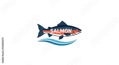 Salmon Fish Swimming in Water Illustration.