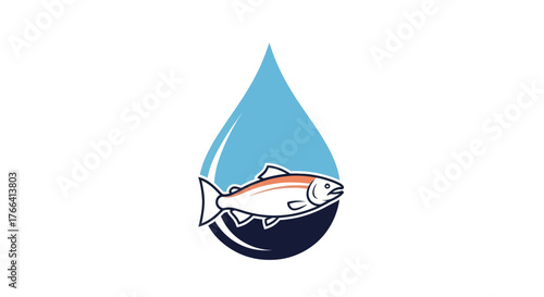 Salmon Fish Swimming in a Water Drop Symbol.
