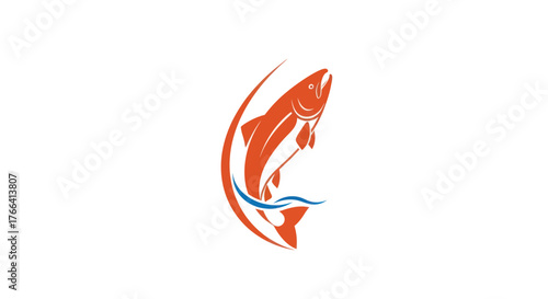 Orange Fish Leaping from Water, Minimalist Aquatic Design.