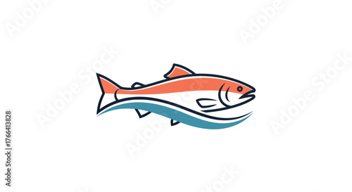 Stylized Salmon Fish Swimming in Water Logo Design.