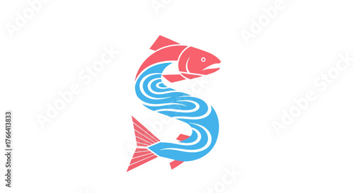 Stylized S-shaped salmon fish logo with wave patterns.