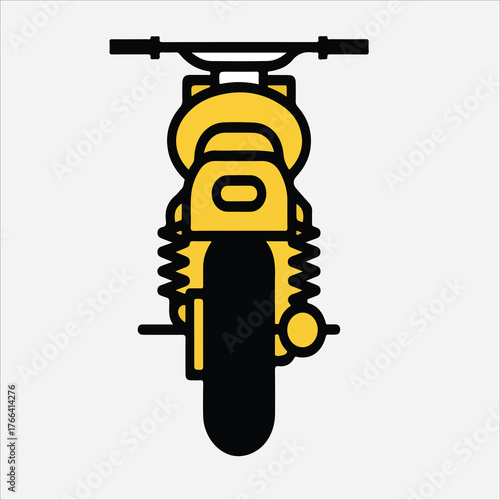 A simple graphic illustration of a yellow motorcycle viewed from the rear against a white background.