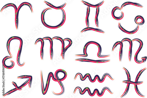 colorful creative abstract ornate outline hand drawn astrology signs