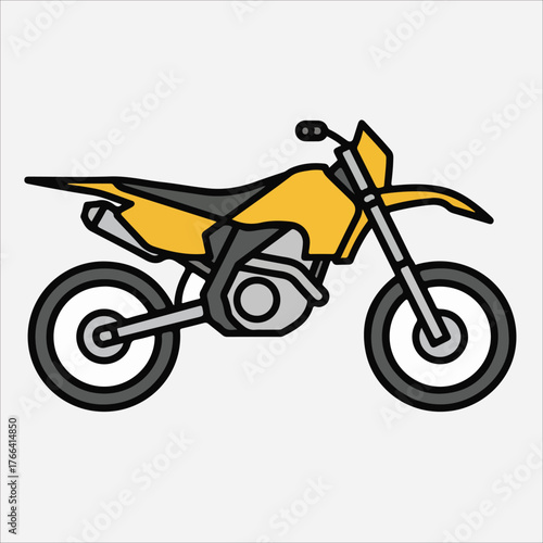 A simple line art illustration of a yellow dirt bike with black accents against a white background.
