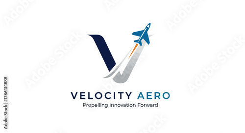 Velocity Aero Logo Featuring a Stylized V and Airplane Ascending.