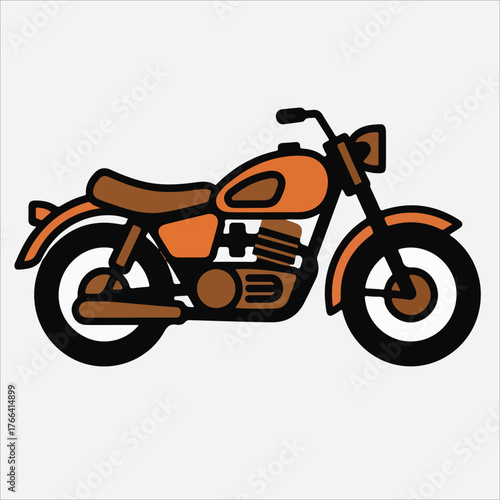 Orange and brown cartoon motorcycle with a simple design on a white background.