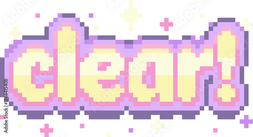 pixel illustration of clear text game message with pastel glow
