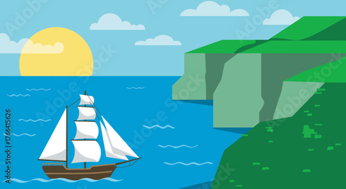 Seascape with sailboat