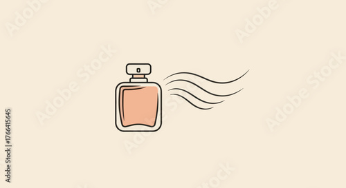 Minimalist perfume bottle icon with flowing scent waves.