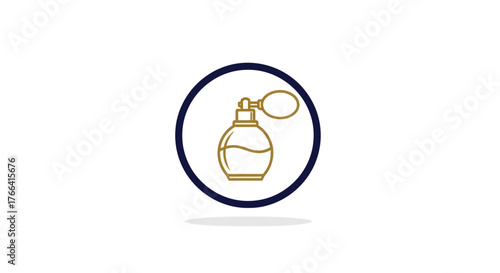 Elegant Perfume Bottle Icon with Atomizer in a Circular Frame.