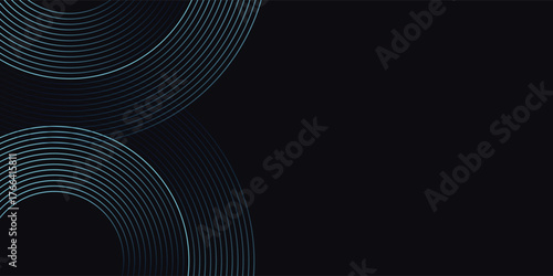 Blue abstract background with glowing circles. Swirl circular lines pattern. Geometric spiral. Twirl element. Modern graphic design. Futuristic technology concept.