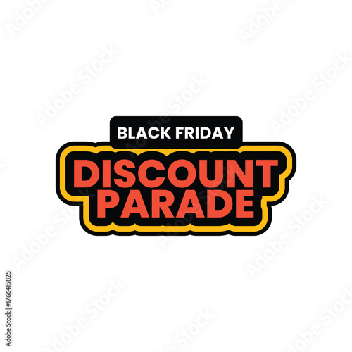Vector label design for Black Friday sale promotion with black-yellow-orange colour scheme perfect for marketing materials, e-commerce, and advertising banners.
