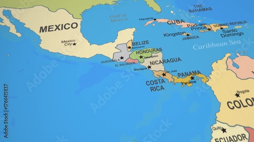 Central america map shows countries

