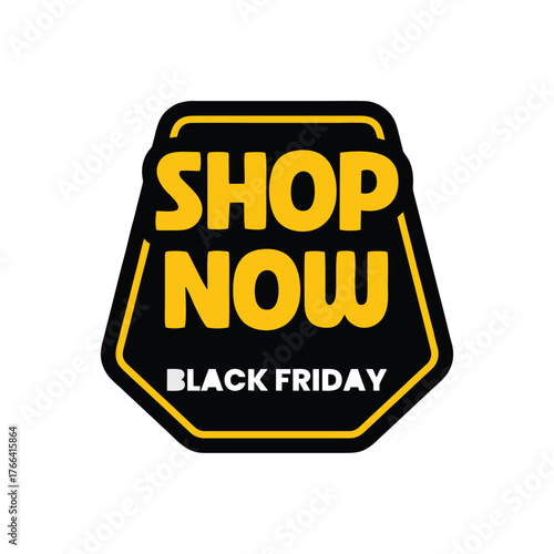 Vector label design for Black Friday sale promotion with discount tag and black-yellow colour scheme, perfect for marketing materials, e-commerce, and advertising banners.