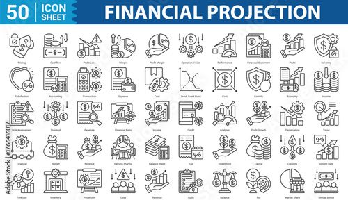 Financial Projection line Icon Set Collection Concept With Icon Of pricing, cashflow, profit loss, margin, profit margin, and more. Eps 10