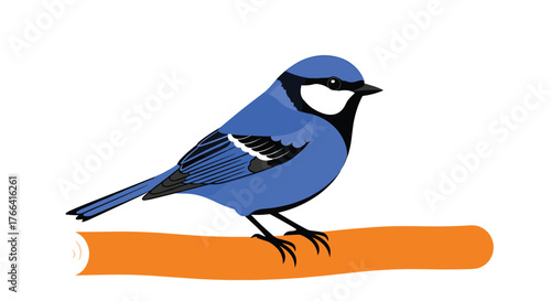 A bright blue wren perched on a branch illustration, showcasing a colorful vector-based design and cartoon-style rendering.