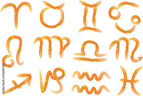 orange colorful creative abstract ornate outline hand drawn astrology signs