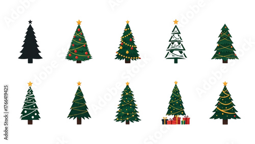 Simple Christmas Tree Icons Vector Collection Set