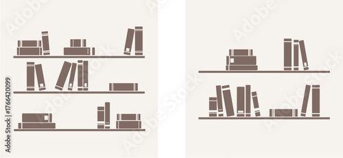 Books on the shelves simply retro vector illustration set. Vintage objects for decorations, background, textures or interior wallpaper. Sign, symbol, banner or flat design element