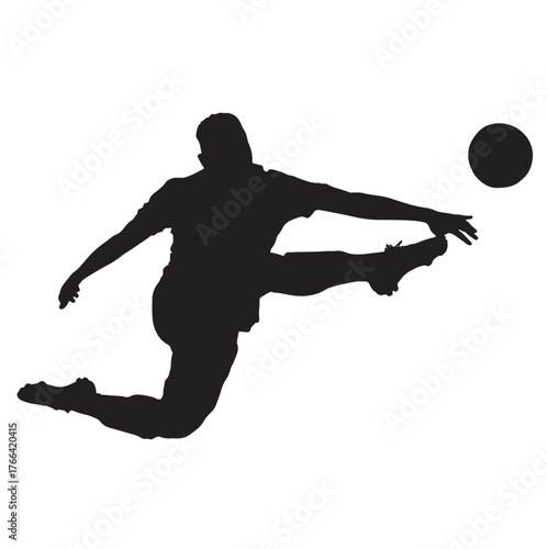 Soccer Player Silhouette Kicking Ball, Vector Illustration